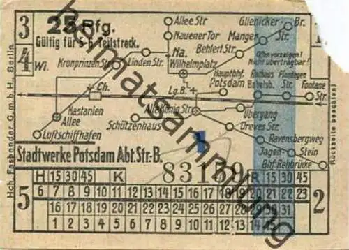 Deutschland - Potsdam - Stadtwerke Potsdam - Abt. Verkehrsbetriebe - Fahrschein 25Rpf. 5-6 Teilstrecken - rückseitig Wer