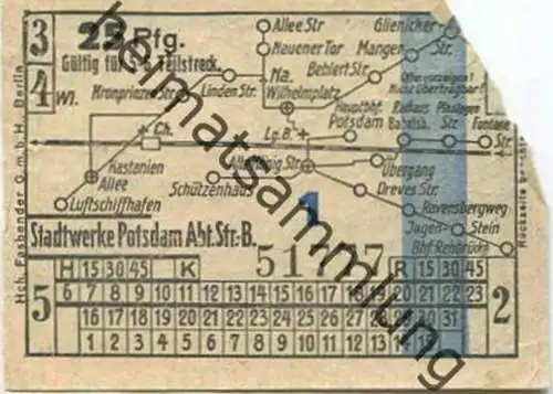 Deutschland - Potsdam - Stadtwerke Potsdam - Abt. Verkehrsbetriebe - Fahrschein 25Rpf. 5-6 Teilstrecken - rückseitig Wer