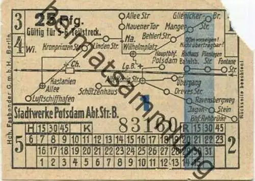 Deutschland - Potsdam - Stadtwerke Potsdam - Abt. Verkehrsbetriebe - Fahrschein 25Rpf. 5-6 Teilstrecken - rückseitig Wer