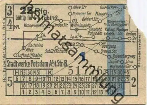 Deutschland - Potsdam - Stadtwerke Potsdam - Abt. Verkehrsbetriebe - Fahrschein 25Rpf. 5-6 Teilstrecken - rückseitig Wer