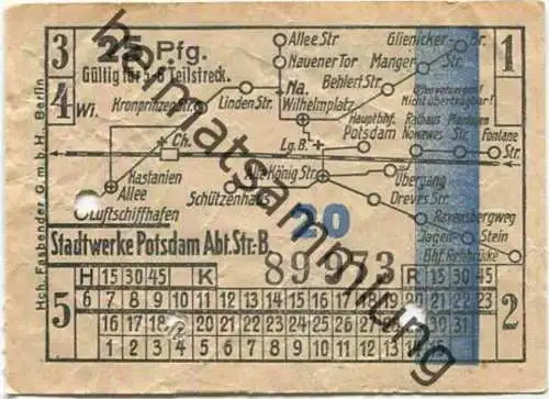 Deutschland - Potsdam - Stadtwerke Potsdam - Abt. Verkehrsbetriebe - Fahrschein 25Rpf. 5-6 Teilstrecken