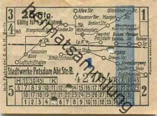 Deutschland - Potsdam - Stadtwerke Potsdam - Abt. Verkehrsbetriebe - Fahrschein 25Rpf. 5-6 Teilstrecken - rückseitig Wer