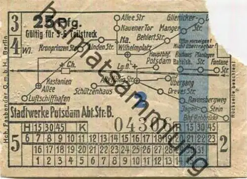 Deutschland - Potsdam - Stadtwerke Potsdam - Abt. Verkehrsbetriebe - Fahrschein 25Rpf. 5-6 Teilstrecken - rückseitig Wer