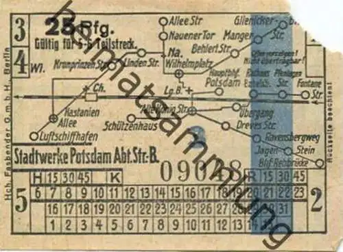 Deutschland - Potsdam - Stadtwerke Potsdam - Abt. Verkehrsbetriebe - Fahrschein 25Rpf. 5-6 Teilstrecken - rückseitig Wer