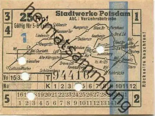 Deutschland - Potsdam - Stadtwerke Potsdam - Abt. Verkehrsbetriebe - Fahrschein 25Rpf. 5-6 Teilstrecken - rückseitig Wer