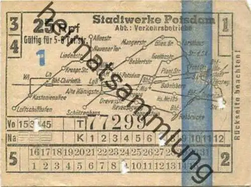 Deutschland - Potsdam - Stadtwerke Potsdam - Abt. Verkehrsbetriebe - Fahrschein 25Rpf. 5-6 Teilstrecken - rückseitig Wer