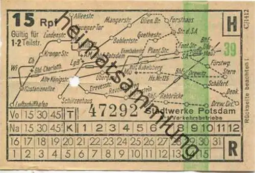 Deutschland - Potsdam - Stadtwerke Potsdam - Abt. Verkehrsbetriebe - Fahrschein 15Rpf. 1-2 Teilstrecken - rückseitig Wer