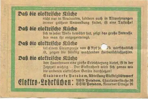 Deutschland - Potsdam - Stadtwerke Potsdam - Abt. Verkehrsbetriebe - Fahrschein 15Rpf. 1-2 Teilstrecken - rückseitig Wer