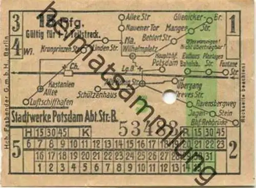 Deutschland - Potsdam - Stadtwerke Potsdam - Abt. Verkehrsbetriebe - Fahrschein 15Rpf. 1-2 Teilstrecken - rückseitig Wer