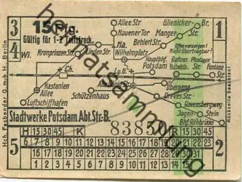 Deutschland - Potsdam - Stadtwerke Potsdam - Abt. Verkehrsbetriebe - Fahrschein 15Rpf. 1-2 Teilstrecken - rückseitig Wer