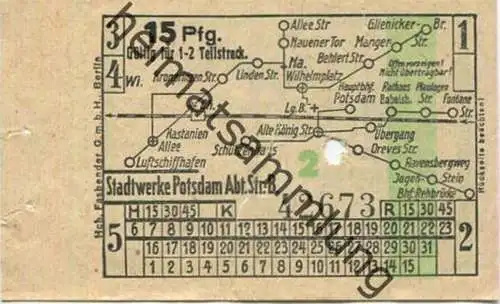 Deutschland - Potsdam - Stadtwerke Potsdam - Abt. Verkehrsbetriebe - Fahrschein 15Rpf. 1-2 Teilstrecken - rückseitig Wer