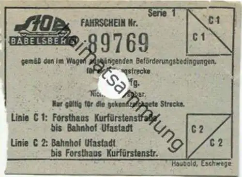 Deutschland - Potsdam-Babelsberg - StOB - Städtischer Omnibusbetrieb Babelsberg - Fahrschein Linie C - Preis ausgestanzt