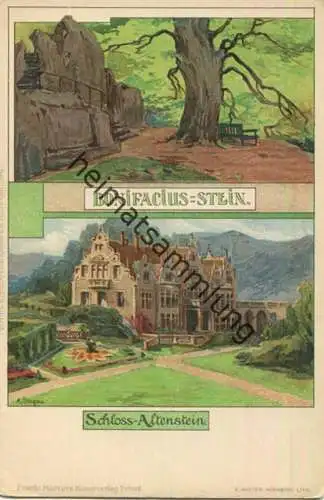 Bad Liebenstein - Schloss Altenstein - Bonifacius-Stein - Künstlerkarte signiert Albert Stagura - Verlag Friedr. Martin
