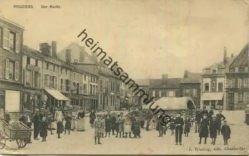 Vouziers - Der Markt - Feldpost - coin plie - etat d'usage gel. 1918