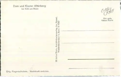 Dom und Kloster Altenberg - Fliegeraufnahme - Verlag Jos. Kessel Niederdollendorf