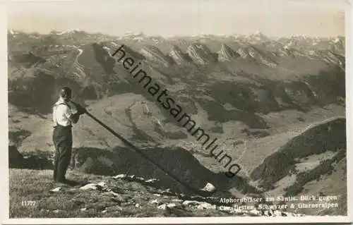 Alphornbläser am Säntis - Foto-AK - Verlag Hans Gross St. Fiden 1952