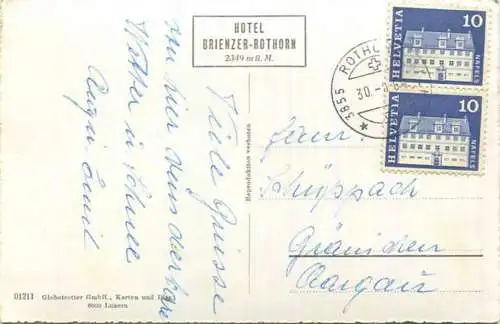 Hotel Rothorn mit Hohgant - Foto-AK - Verlag Globetrotter Luzern gel. 1969