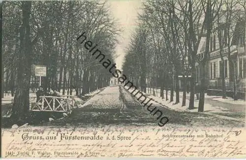 Gruss aus Fürstenwalde - Schützenstrasse mit Bahnhof - Verlag F. Waldau Fürstenwalde