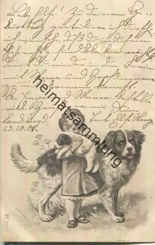 Kind mit Hunden - Welpe - Prägedruck
