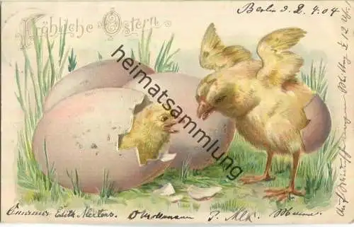Fröhliche Ostern - Küken - Prägedruck