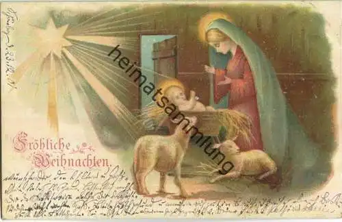 Fröhliche Weihnachten - Maria und Jesuskind - Schafe