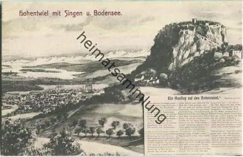 Hohentwiel mit Singen und Bodensee - Künstlerkarte M. Gönner 1906 - Verlag A. Weber Singen