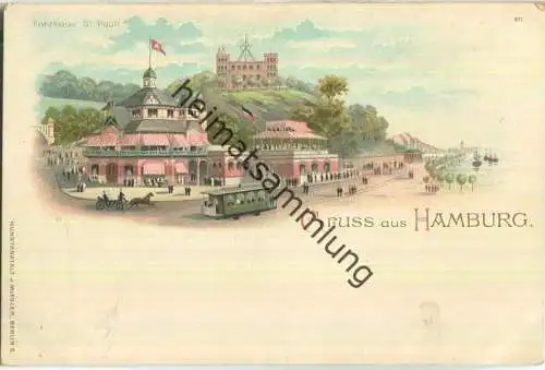 Hamburg - Fährhaus St. Pauli - Strassenbahn - Verlag J. Miesler Berlin ca. 1900