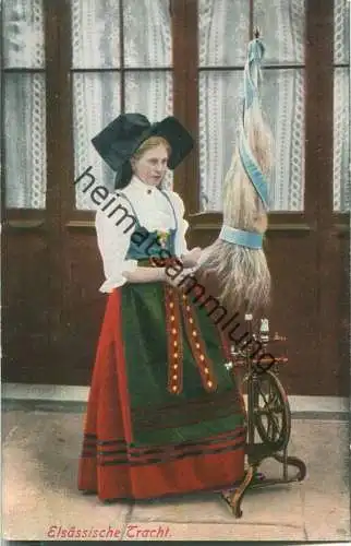 Elsässische Tracht - Spinnrad - Verlag Emil Hartmann Strassburg