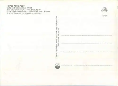 Weismain - Cafe Hahn - Hotel Alte Post - Oberfränkischer Ansichtskartenverlag Bayreuth