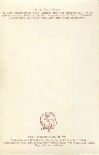 Eva Ruttkay - VEB Progress Film Vertrieb Berlin 50er Jahre - Foto Magyar-Flim 644 - Keine AK-Einteilung