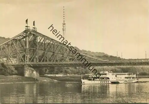 Dresden - Loschwitzbrücke mit Fernsehturm - Dampfer Ernst Thälmann - Foto-AK Grossformat - Verlag Görtz Bad Frankenhause