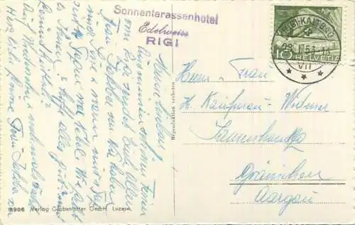 Rigi - Kaltbad - Schlittenweg - Foto-AK - Verlag Globetrotter Luzern gel. 1953