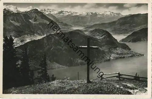Rigi-Känzeli - Blick auf Bürgenstock & Berneralpen - Foto-AK - Verlag Globetrotter Luzern gel.1952
