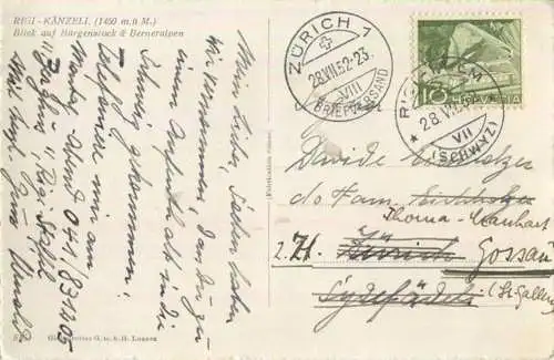 Rigi-Känzeli - Blick auf Bürgenstock & Berneralpen - Foto-AK - Verlag Globetrotter Luzern gel.1952