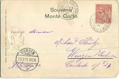 Souvenir de Monte Carlo - signiert A. Leissner - Prägedruck - Verlag Rudolf Loes Leipzig