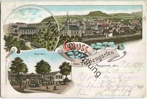 Poessneck - Actiengarten - Verlag Aug. Heinecke Rudolstadt - Bahnpost