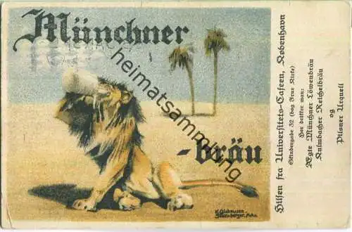 Münchner Bräu - Universitets-Cafeen Cobenhavn - signiert K. Ohlshausen-Schönberger München - Verlag Herm. Sonntag & Co