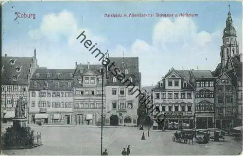Coburg - Marktplatz - Albertdenkmal - Steingasse - Moritzturm - Verlag Schlesische Lichtdruck und graph. Kunstanstalt