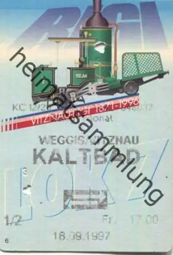 Schweiz - Vitznau Riggi Bahn - Fahrkarte Weggis Vitznau Kaltbad und retour 1997