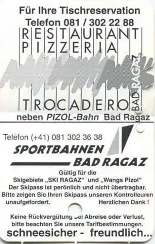 Schweiz - Bad Ragaz Pardiel - Fahrkarte 1997 einheimische Erwachsene Halbtax