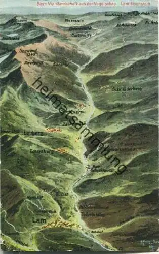 Lam - Eisenstein - Bayrische Waldlandschaft aus der Vogelschau - signiert E. Felle - Verlag Andro Nürnberg