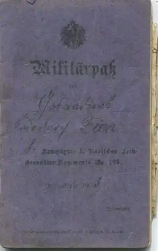 Deutschland - Militärpass - Diensteintritt 1903 - 1. Badischen Leib-Grenadier-Regiment Nr. 109 8 . Kompanie
