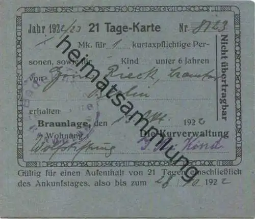 Deutschland - Braunlage 1922 - Kurkarte