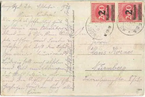 Tüchersfeld - Fränkische Schweiz - Verlag E. v. Leistner Muggendorf - frankiert mit einem Paar Überdruck 2 Millionen