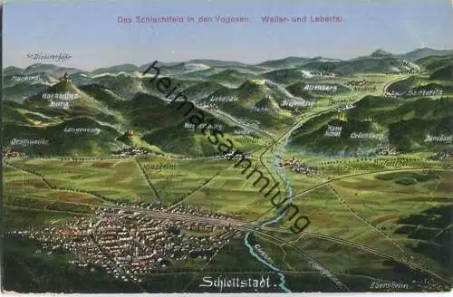 Schlachtfeld in den Vogesen - Weilertal - Lebertal - Vogelschau - Verlag Emil Hartmann Strassburg