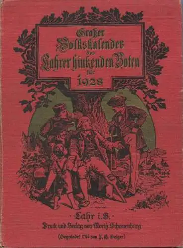 Deutschland - Großer Volkskalender des Lahrer hinkenden Boten für 1928 170 Seiten - Kalender - Trächtigkeits- und Brütek