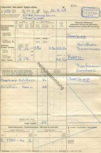 Schweiz - Kollektivbillet 1968 - Erziehungsheim Oberbipp - 15 Personen - Oberbipp Bern Oberbipp