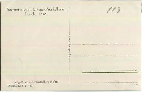 Dresden - Internationale Hygiene-Ausstellung 1930 - Ausstellungsbahn - Offizielle Karte Nr. 29