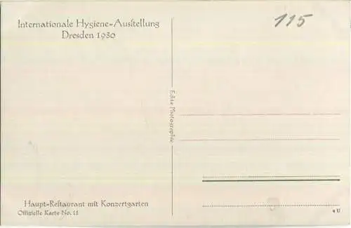 Dresden - Internationale Hygiene-Ausstellung 1930 - Haupt-Restaurant - Konzertgarten - Offizielle Karte Nr. 11