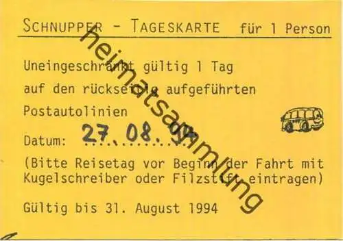Schweiz - Schnupper-Tageskarte für 1 Person - Postauto 1994